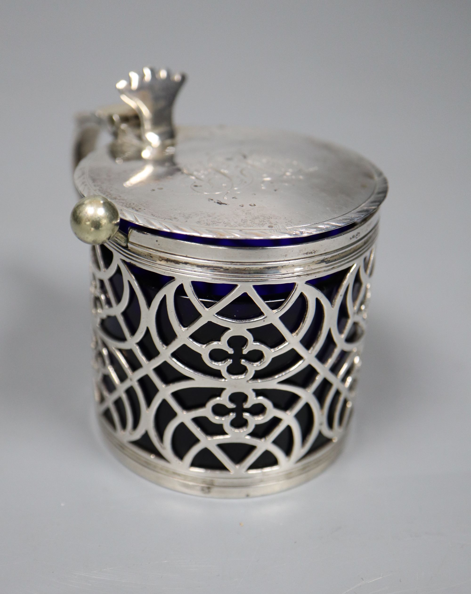 A George III pierced silver drum mustard, with engraved initials, Burrage Davenport, London, 1771, 70mm, 91 grams,
